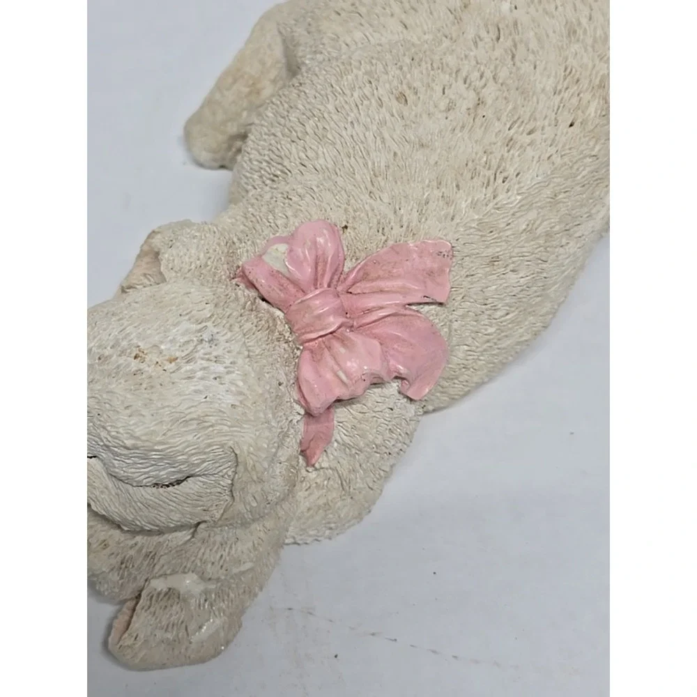 Sleeping White Bunny Rabbit with Pink Bow Resin Shelf Sitter Spring Nursery Room